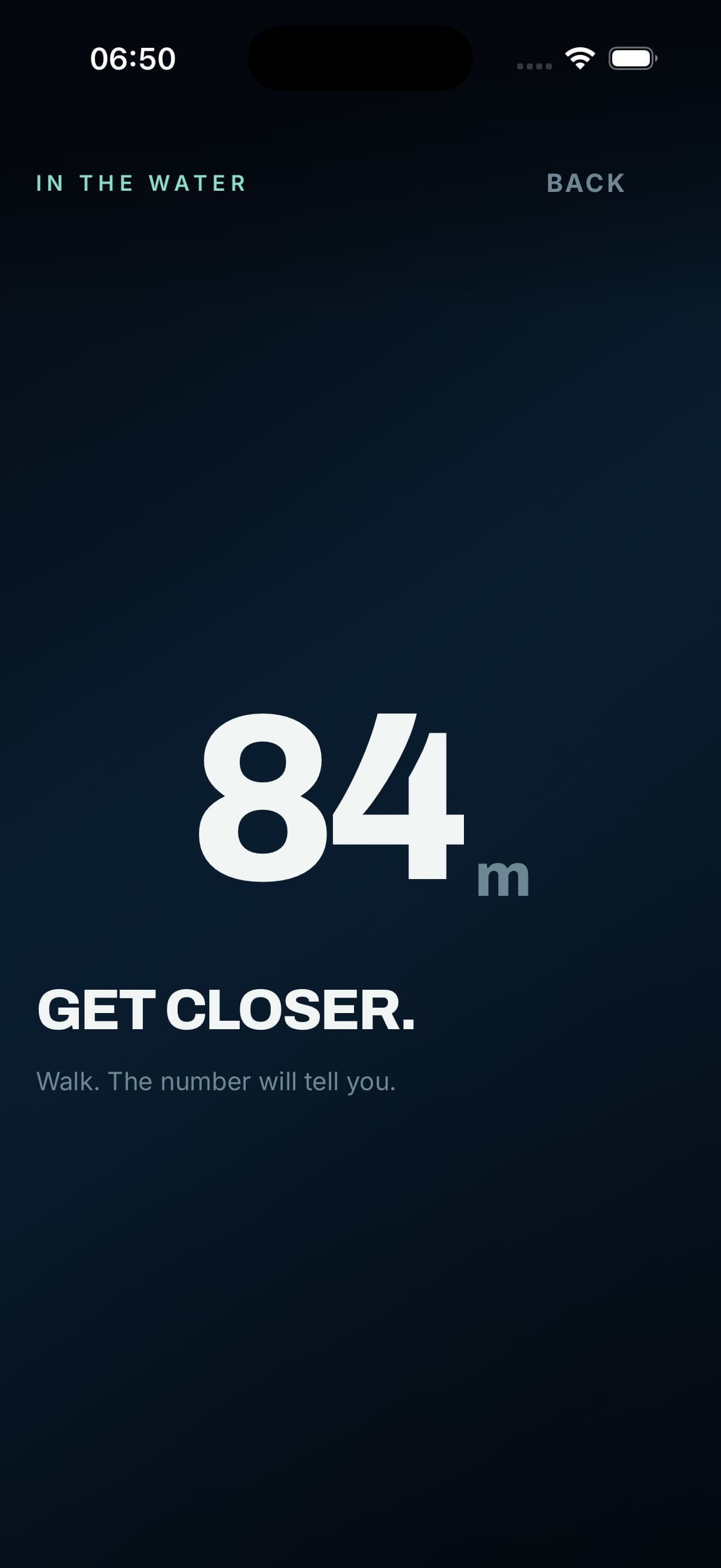The finding screen showing 84 metres to the nearest bottle.
